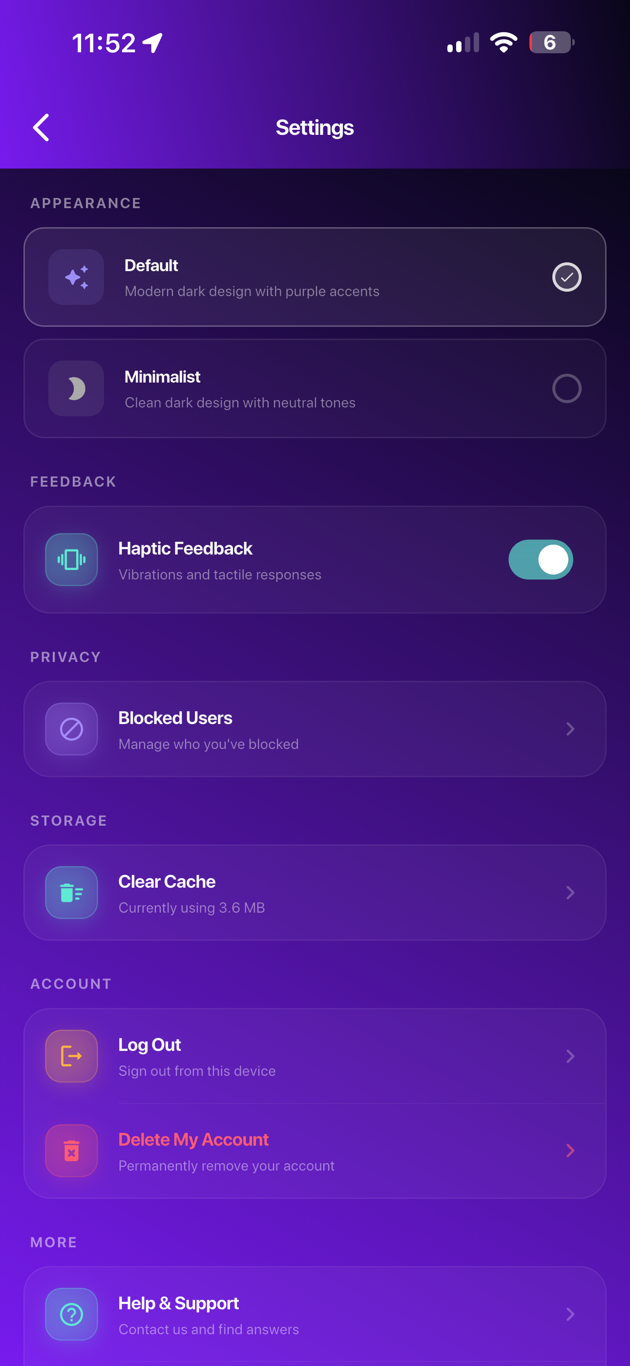 Alignmates settings screen
